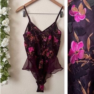 Victoria’s Secret Vintage Gold Label Purple Floral Ruffle Teddy Bodysuit